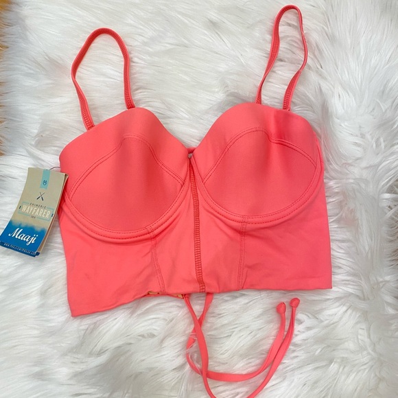 maaji swim top orange lace up back XL NWT - Picture 2 of 4